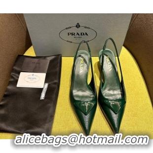 Top Grade Prada Patent Saffiano Leather Slingback Pumps Green 720012