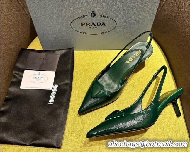 Top Grade Prada Patent Saffiano Leather Slingback Pumps Green 720012