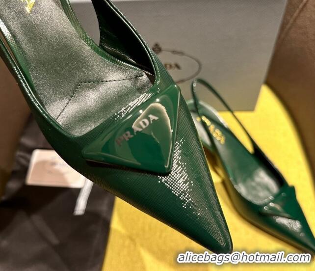 Top Grade Prada Patent Saffiano Leather Slingback Pumps Green 720012