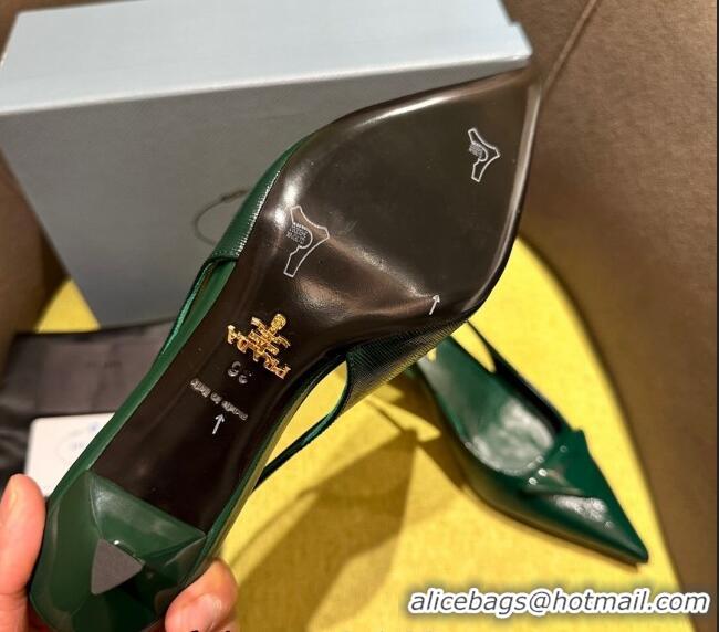 Top Grade Prada Patent Saffiano Leather Slingback Pumps Green 720012