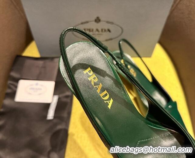 Top Grade Prada Patent Saffiano Leather Slingback Pumps Green 720012