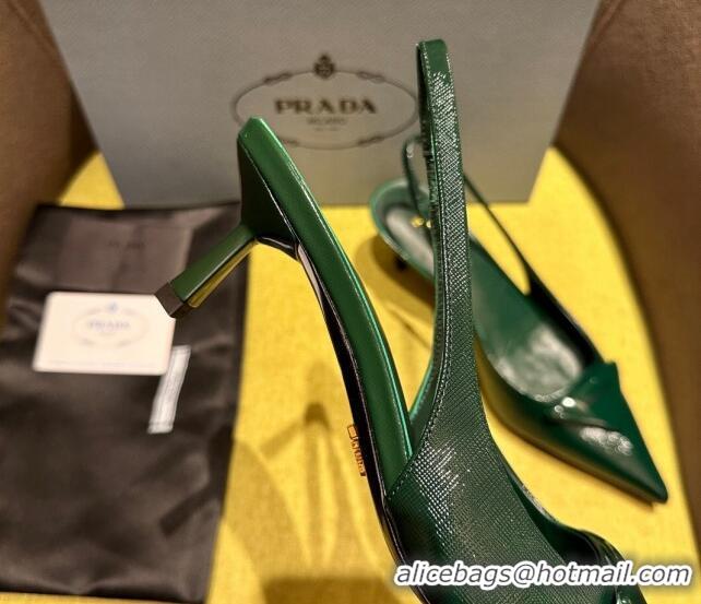 Top Grade Prada Patent Saffiano Leather Slingback Pumps Green 720012