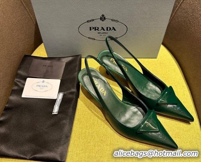 Top Grade Prada Patent Saffiano Leather Slingback Pumps Green 720012