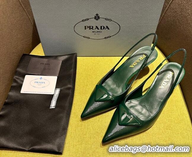 Top Grade Prada Patent Saffiano Leather Slingback Pumps Green 720012