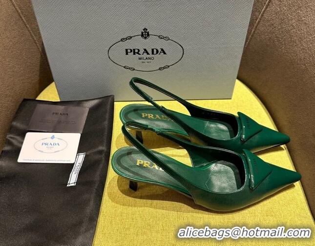 Top Grade Prada Patent Saffiano Leather Slingback Pumps Green 720012