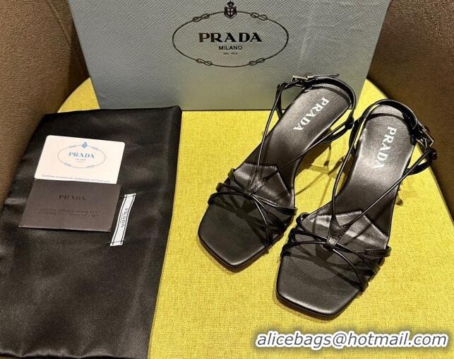 Good Quality Prada Heeled leather sandals 5.5cm with Logo Pendant Black 720013