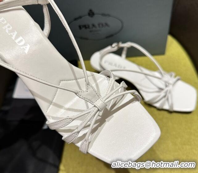 Grade Quality Prada Heeled leather sandals 5.5cm with Logo Pendant White 720014