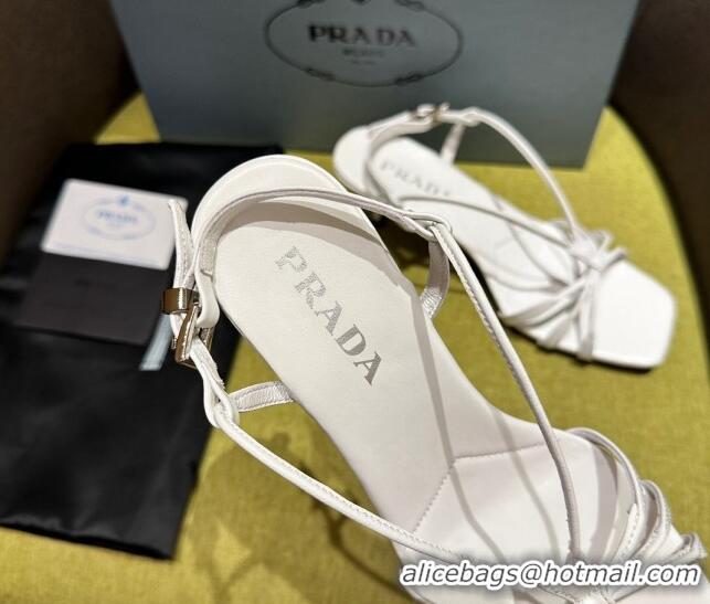 Grade Quality Prada Heeled leather sandals 5.5cm with Logo Pendant White 720014