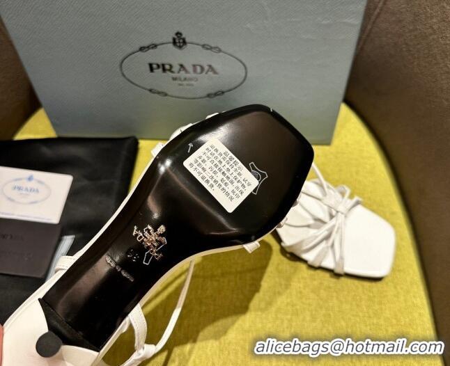 Grade Quality Prada Heeled leather sandals 5.5cm with Logo Pendant White 720014