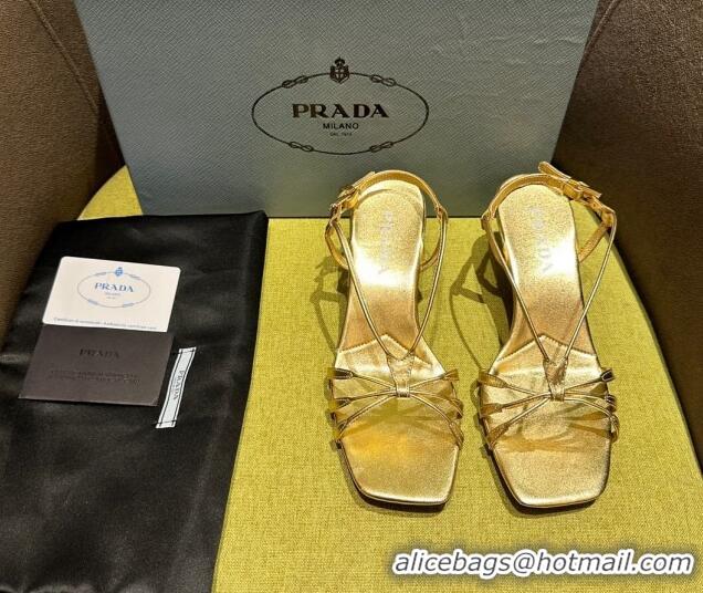 Best Grade Prada Heeled leather sandals 5.5cm with Logo Pendant Gold 720015