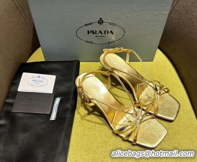 Best Grade Prada Heeled leather sandals 5.5cm with Logo Pendant Gold 720015