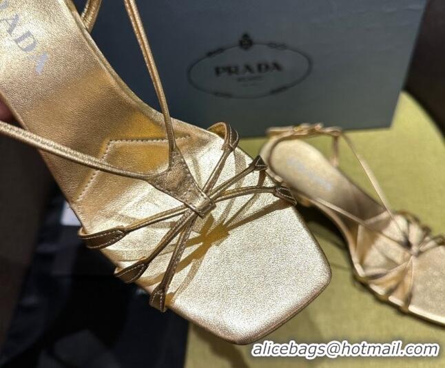 Best Grade Prada Heeled leather sandals 5.5cm with Logo Pendant Gold 720015