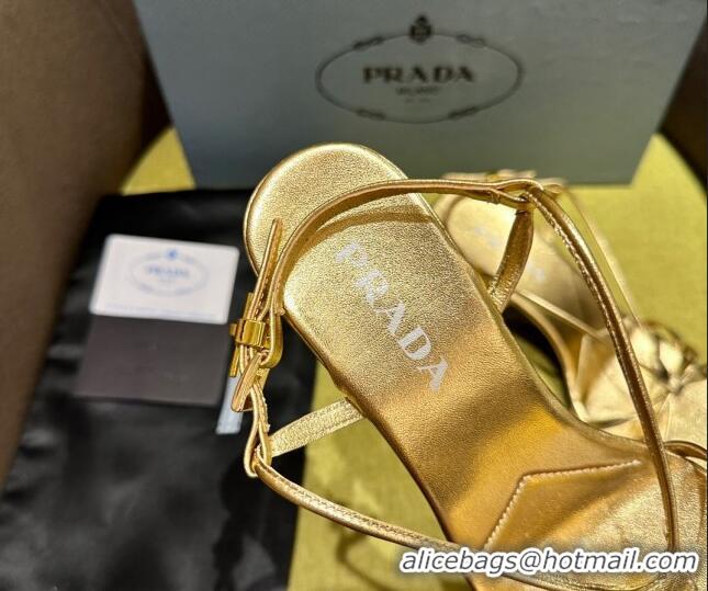 Best Grade Prada Heeled leather sandals 5.5cm with Logo Pendant Gold 720015