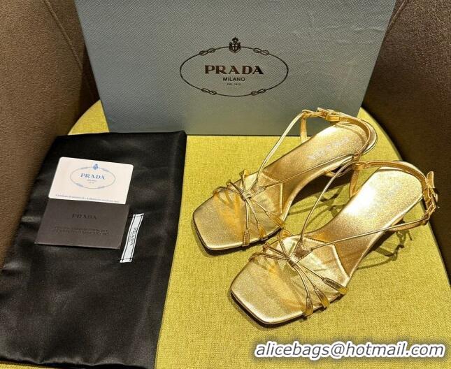 Best Grade Prada Heeled leather sandals 5.5cm with Logo Pendant Gold 720015