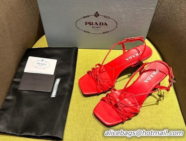 Best Product Prada Heeled leather sandals 5.5cm with Logo Pendant Red 720016