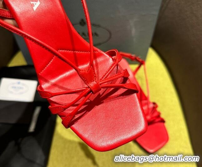 Best Product Prada Heeled leather sandals 5.5cm with Logo Pendant Red 720016