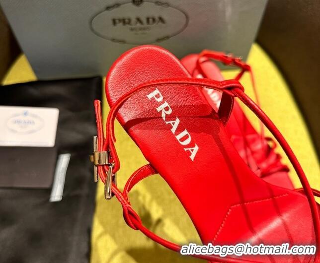 Best Product Prada Heeled leather sandals 5.5cm with Logo Pendant Red 720016