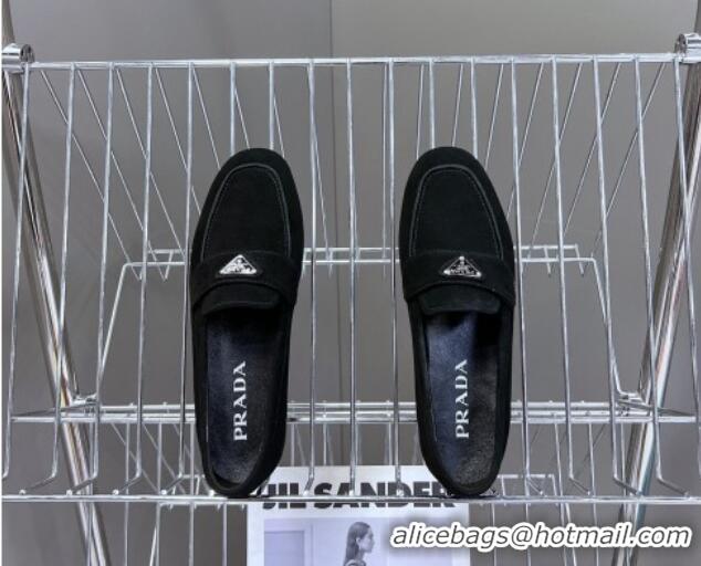 Discount Prada Suede Loafers Flat Black 720023