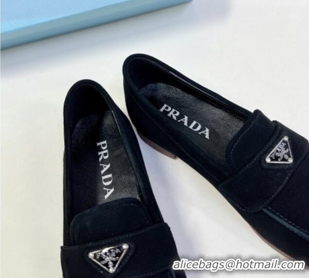 Discount Prada Suede Loafers Flat Black 720023