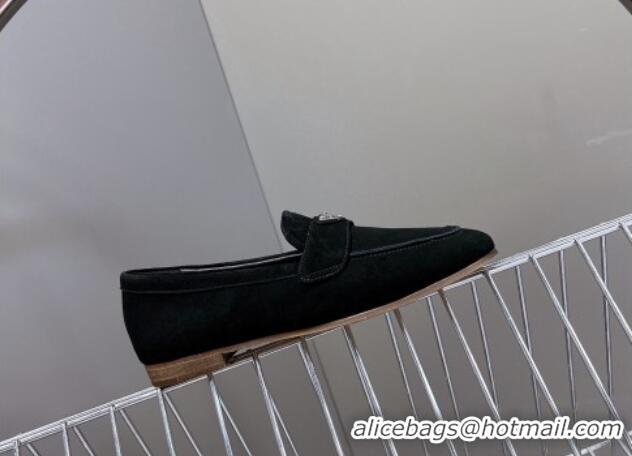 Discount Prada Suede Loafers Flat Black 720023