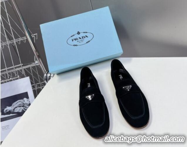 Discount Prada Suede Loafers Flat Black 720023