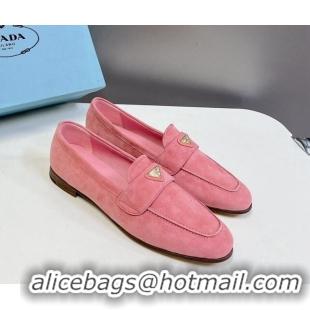 Shop Duplicate Prada Suede Loafers Flat Pink 720024