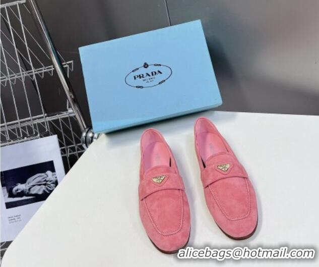 Shop Duplicate Prada Suede Loafers Flat Pink 720024