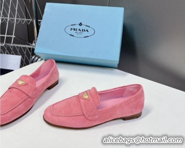 Shop Duplicate Prada Suede Loafers Flat Pink 720024