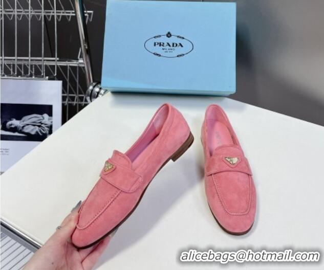 Shop Duplicate Prada Suede Loafers Flat Pink 720024