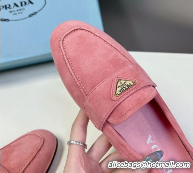 Shop Duplicate Prada Suede Loafers Flat Pink 720024