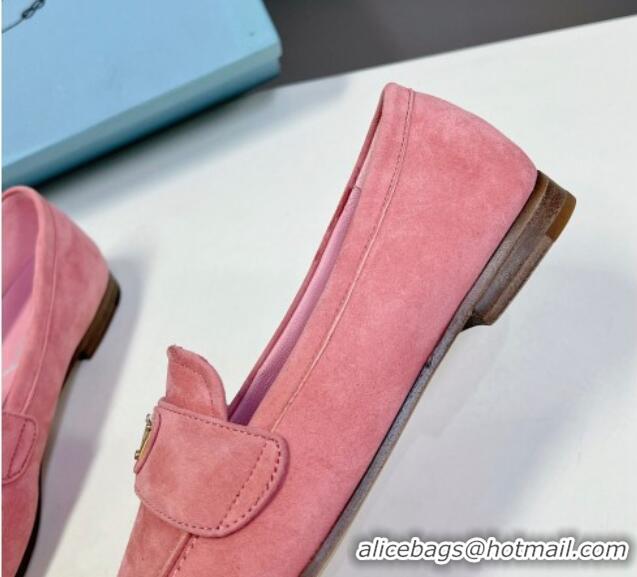 Shop Duplicate Prada Suede Loafers Flat Pink 720024