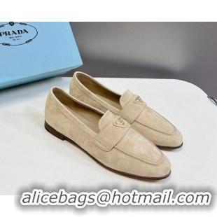 Luxury Prada Suede Loafers Flat Beige 720025