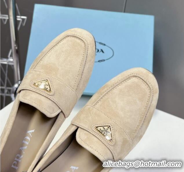 Luxury Prada Suede Loafers Flat Beige 720025