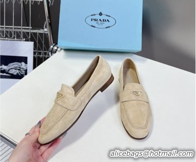 Luxury Prada Suede Loafers Flat Beige 720025