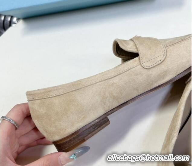 Luxury Prada Suede Loafers Flat Beige 720025