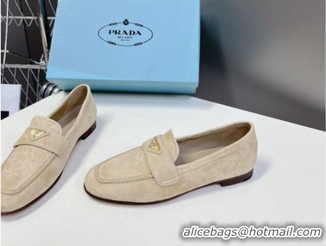 Luxury Prada Suede Loafers Flat Beige 720025