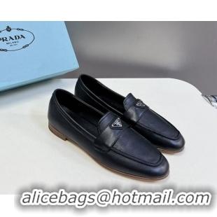 Charming Prada Leather Loafers Flat Black 720026