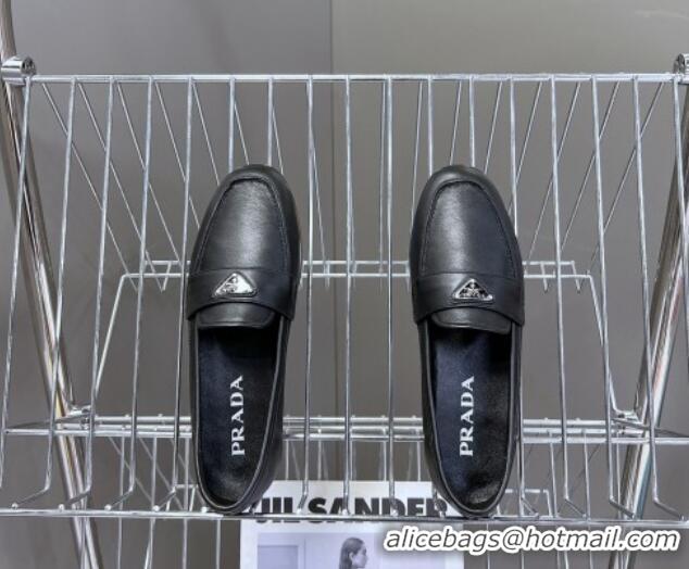 Charming Prada Leather Loafers Flat Black 720026