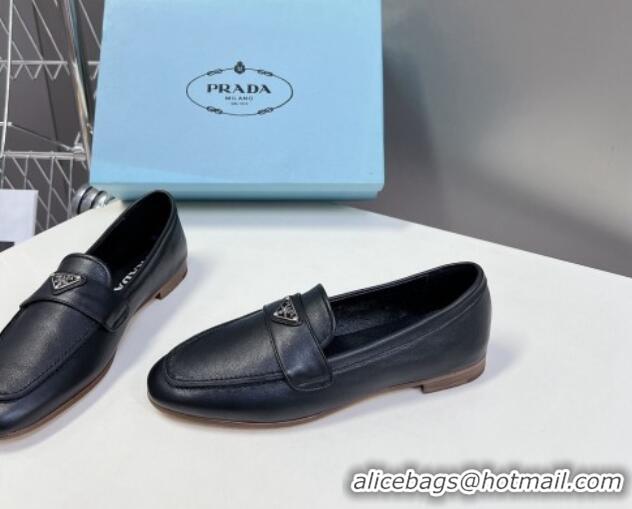 Charming Prada Leather Loafers Flat Black 720026