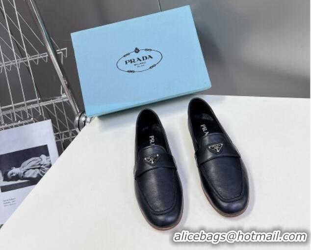 Charming Prada Leather Loafers Flat Black 720026