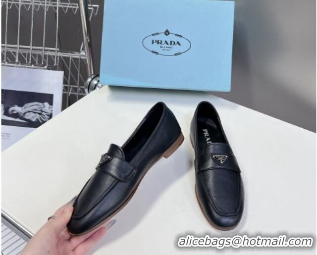 Charming Prada Leather Loafers Flat Black 720026