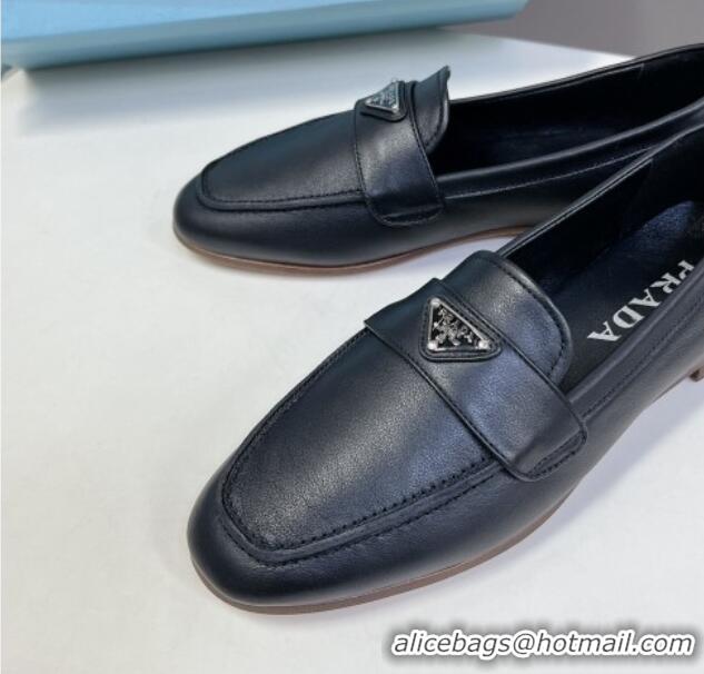 Charming Prada Leather Loafers Flat Black 720026