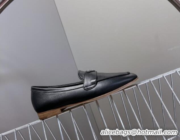 Charming Prada Leather Loafers Flat Black 720026