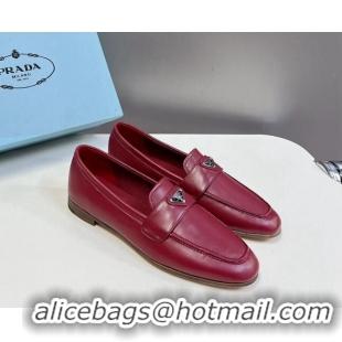 Luxury Cheap Prada Suede Loafers Flat Dark Burgundy 720027