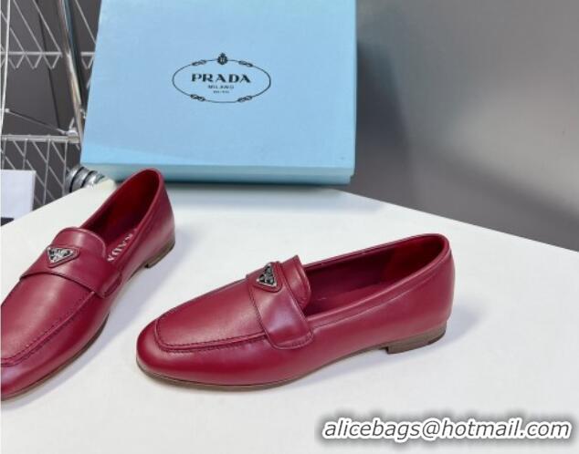 Luxury Cheap Prada Suede Loafers Flat Dark Burgundy 720027