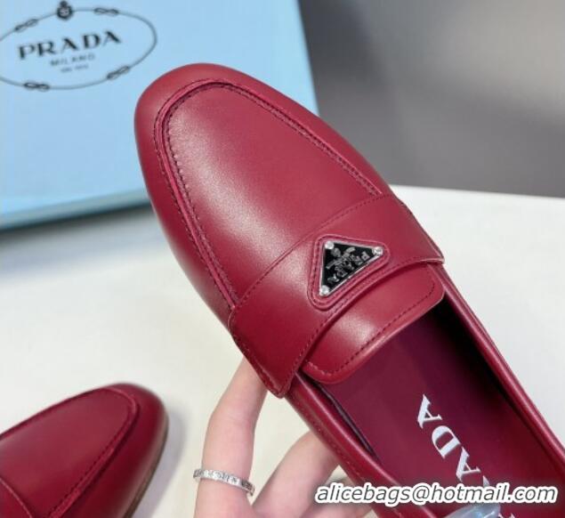 Luxury Cheap Prada Suede Loafers Flat Dark Burgundy 720027