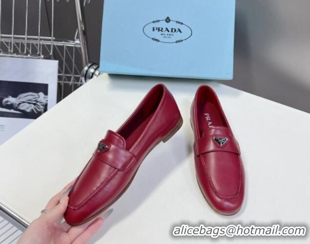 Luxury Cheap Prada Suede Loafers Flat Dark Burgundy 720027