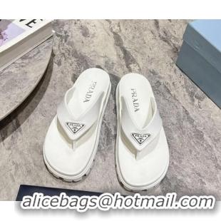 Top Grade Prada Leather Platform Thong Slides Sandal White 720034