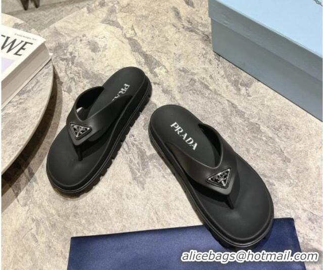 Purchase Prada Leather Platform Thong Slides Sandal Black 720035