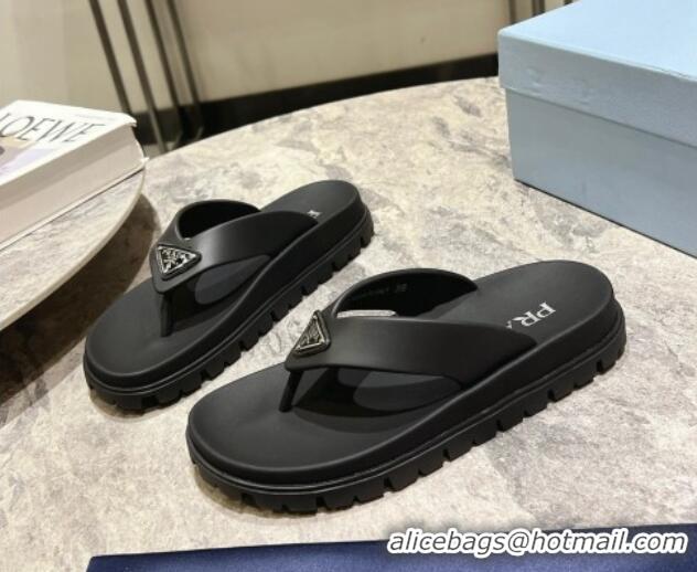 Purchase Prada Leather Platform Thong Slides Sandal Black 720035